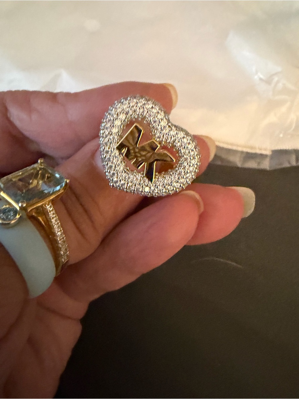 Michael Kors Heart Logo Crystal Ring in Gold and Silver